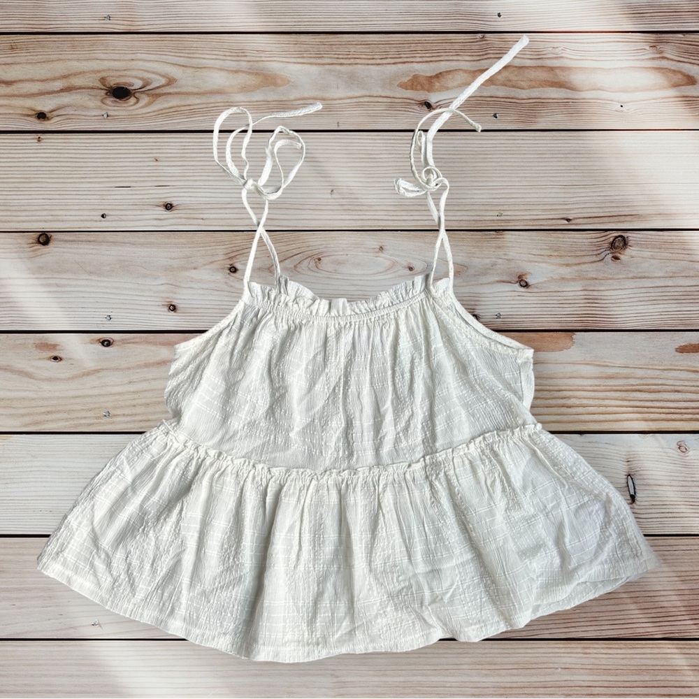 LUSH Women’s Shoulder-Tie Tiered Babydoll Top in Ivory